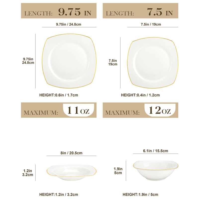 MALACASA NORI 16/32-PIECE Nordic European White Bone China Tableware Set with Bowl,Dinner&Dessert&Soup Plate Set for 4/8 person