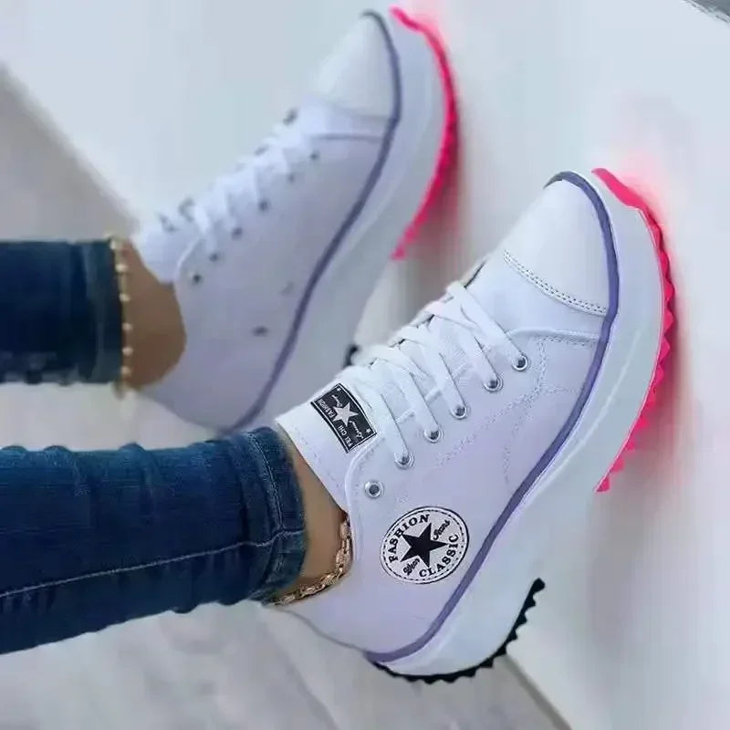 Spring and Autumn New Women's Luxury Designer Thick-Soled Sneakers 2024 Ladies Canvas Denim Casual Lace-Up Skateboard Tennis Shoes