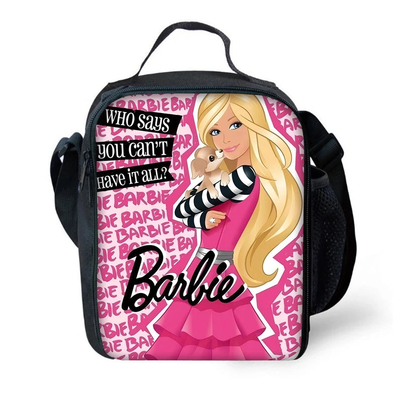 Cartoon Dolls 3 pcs set Child School Backpack with Lunch Bags Pencil Bags B-Barbies School Bags for Boys Girls Best Gift