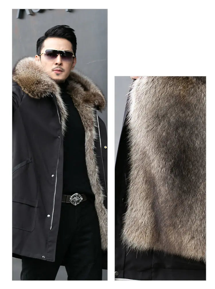 Abrigo de piel sintética Parker para hombre, cálido y nuevo de invierno, de una pieza, de piel sintética de visón, de longitud media.