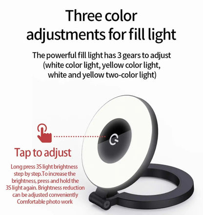 Anillo de luz magnético para selfies, luz de relleno magnética para smartphone, mini luz de bolsillo para selfies para iPhone, XIAOMI, HUAWEI y SAMSUNG (2500K-9000K)
