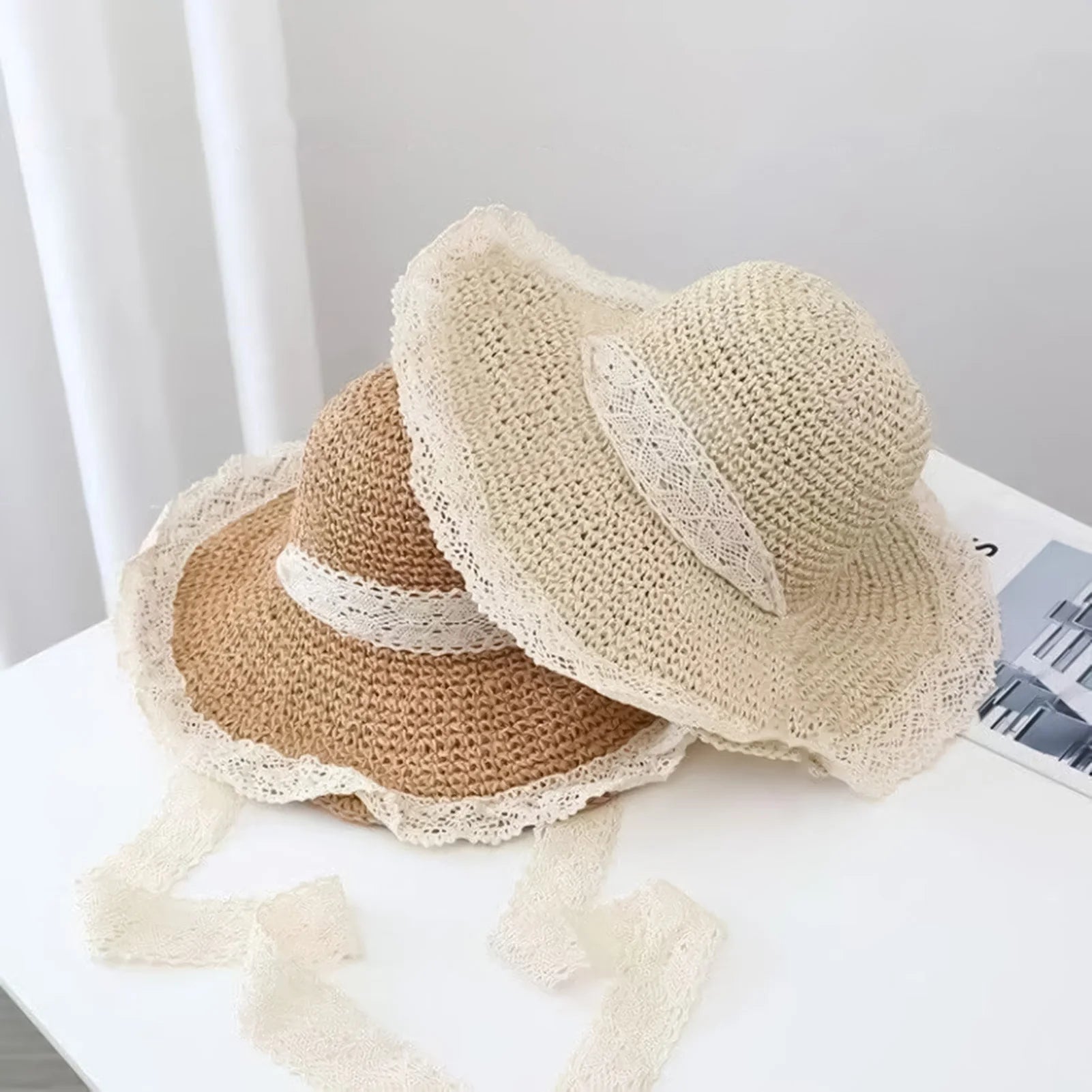 Women's Summer Beach Sun Hat Wide Brim Foldable Elegant Straw Hat for Pool Park Vacation Camping