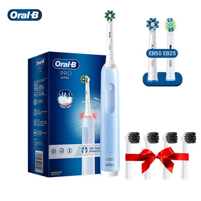 Cepillo de dientes eléctrico Oral B Pro 4 Ultra con rotación 3D, recargable, sensor de presión, 4 modos de cepillado y temporizador de 2 minutos.