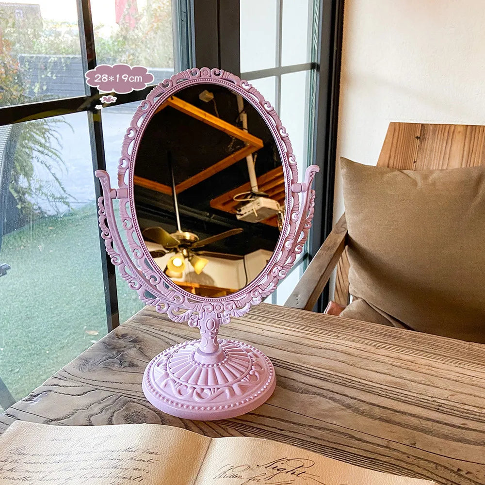 INS Korean Style Heart Shaped Cosmetic Mirror Acrylic Transparent Base Makeup Mirror Double Side Home Bedroom Desktop Mirror