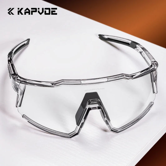 Kapvoe Photochromic Cycling Glasses Photochromic Sunglasses Road Bicycle Sports Glasses MTB Bike Eyewear Men 1 Lens Accessories