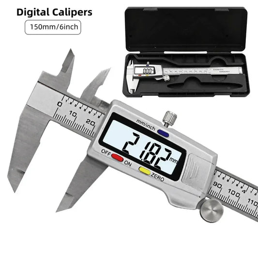 Herramienta de medición Calibrador digital de acero inoxidable de 6" y 150 mm. Calibrador Vernier.