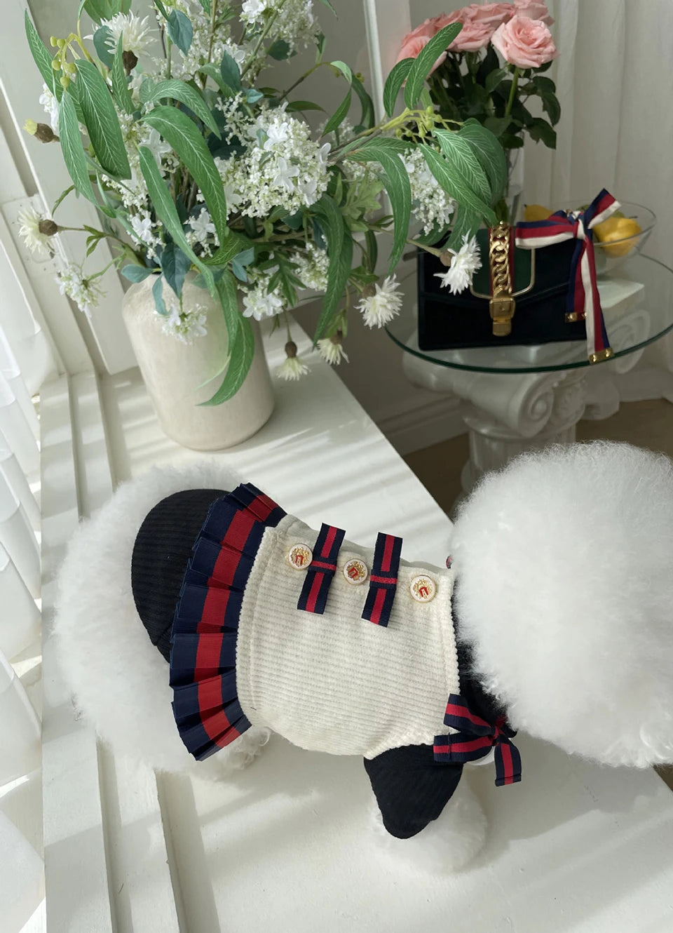 FATHIN Dog Princess Dresses Puppy Bow Knot Dress Luxury Pet Skirt Striped Dresses for Small Medium Cats