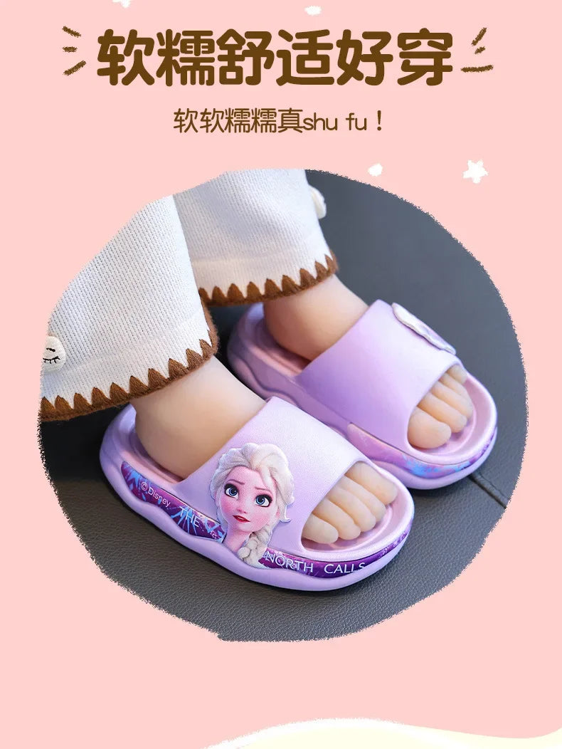 Sandalias y pantuflas de baño para niñas de Disney con diseño de princesa Elsa y suela suave antideslizantes de verano