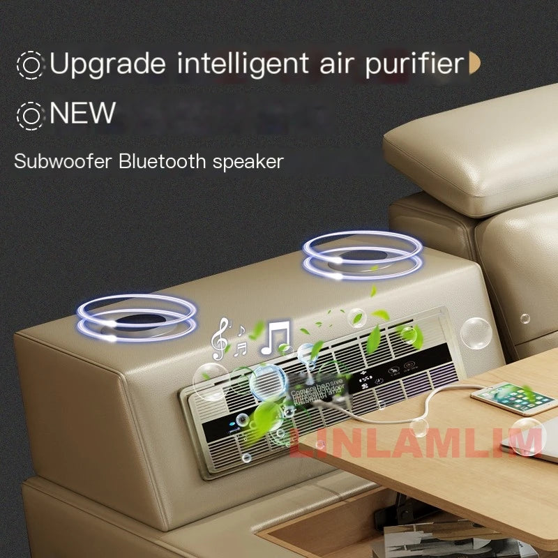MINGDIBAO Massage Bed with Ultimate Comfort and Genuine Leather Multifunctional Frame - Bluetooth Speaker, Safe Air Cleaner, USB