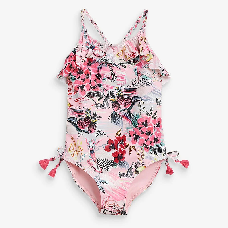 Trajes de baño de una pieza para niñas de 1, 2, 3, 4 y 5 años, estampados, para playa, verano, con lazo