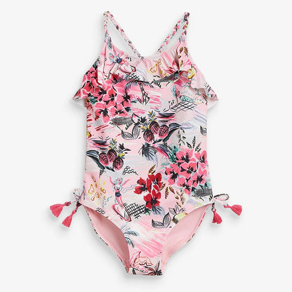 Trajes de baño de una pieza para niñas de 1, 2, 3, 4 y 5 años, estampados, para playa, verano, con lazo
