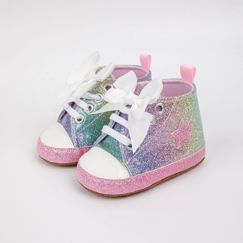 Zapatillas altas con estrellas para bebés recién nacidos, niños y niñas, mocasines con suela antideslizante suave, zapatos de cuna para primeros pasos