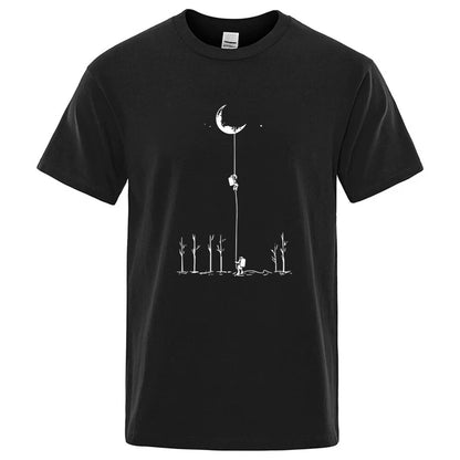 Summer Men's High Quality 100% Cotton Cool Funny Astronaut Print Casual Loose O-neck for Men T-shirt Male T-shirt Hip Hop Tee