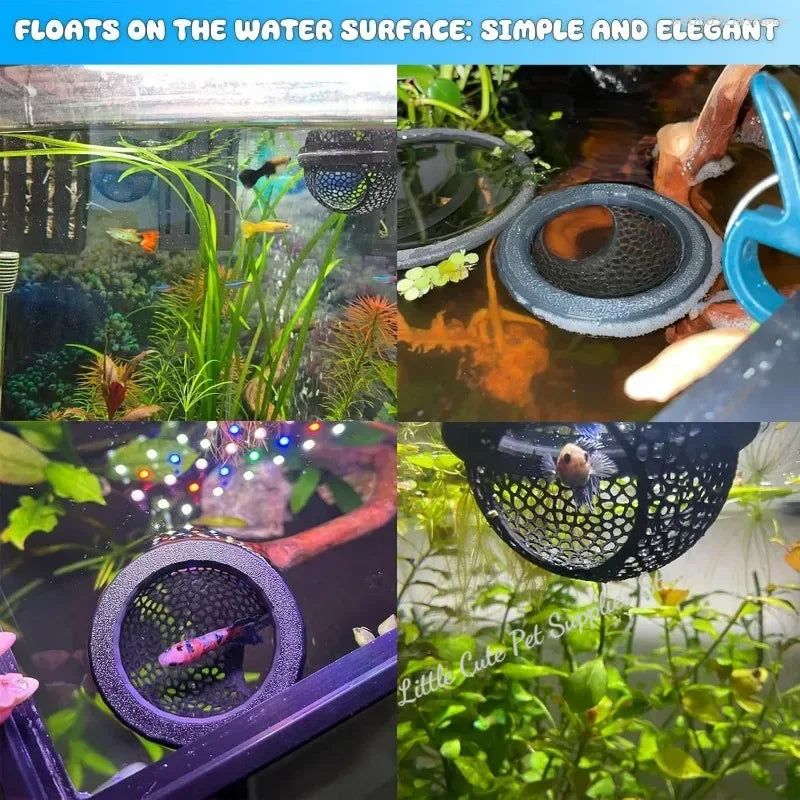 Aqaurium Floating Cave Fish Shrimp Hideout Shelter 3-in-1 Hammock Feeding Ring & Resting Spot for Betta Small Aquatic Pets