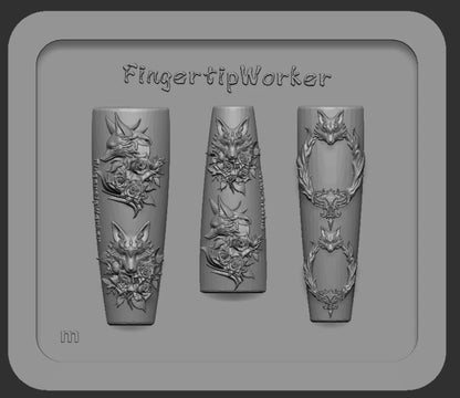 1Pc Chain Ice Flower Fox Spoon Fork Dragon Snake Butterfly 3D Acrylic Mold Nail Art Decorations  DIY Design Silicone Nails Mold