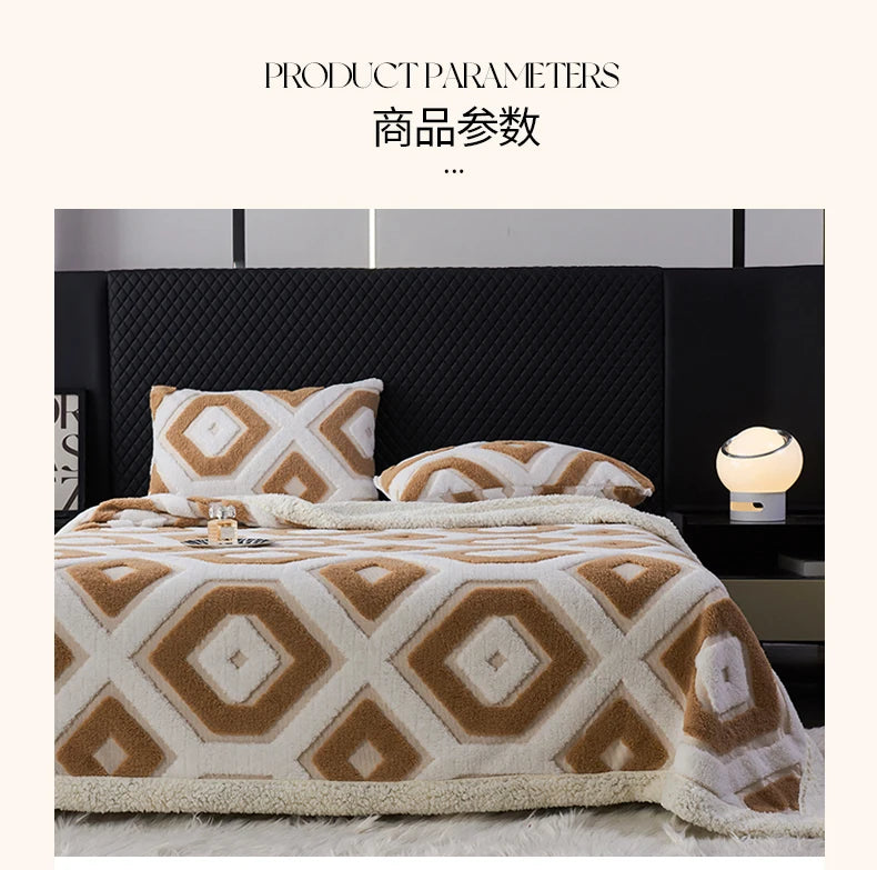 Flannel Warmth Autumn Winter Blanket Keep Warm Comfortable Jacquard King Size Blankets Skin Friendly Geometric Nap Comforter
