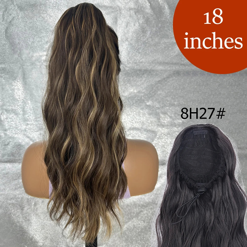 34inches Synthetic Ponytail Hair Extension Clip in Fake Wig Hairpiece Blonde Wrap Around Pigtail Long Smooth Overhead Pony Tail