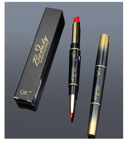 Delineador de labios 2 en 1, resistente al agua, mate, lápiz labial, rojo sexy, de larga duración, maquillaje, cosméticos