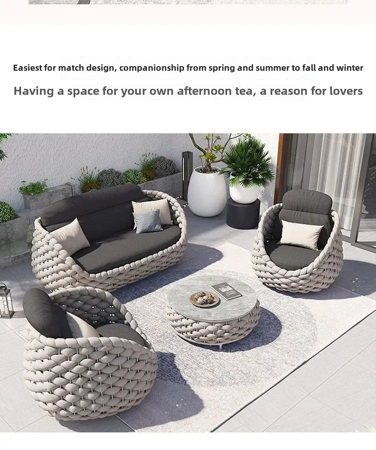 Outdoor Seat Outdoor Rattan Sofa Courtyard Combination Double Chair Leisure Terrace Villa Living Room Balcony Furniture Home