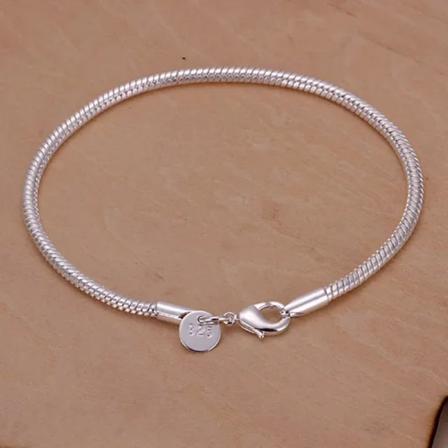 Pulseras de cadena de serpiente de plata de ley 925 para mujer, dijes para boda, de alta calidad, de fábrica, de 3 mm. 