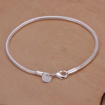 Pulseras de cadena de serpiente de plata de ley 925 para mujer, dijes para boda, de alta calidad, de fábrica, de 3 mm. 