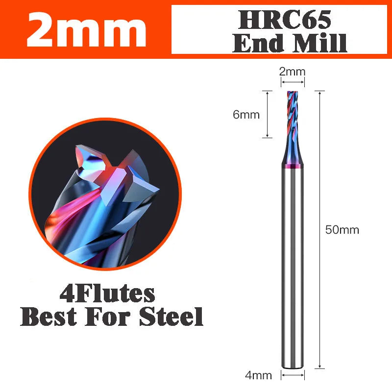 4 Flutes HRC65 Carbide End Mill CNC Cutting Tools Alloy Carbide Milling End Mills Tungsten Steel Milling Cutter Square Router Bit