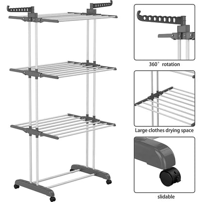[EU Stock] Drying Rack Clothes Rack Clothes Storage Shelf Folding Rack Floor-Standing Coat Shelf Bedroom Hanging Rack