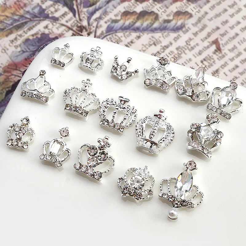 10pcs New Crown Alloy Zircon Nail Art Charms Silver Shiny Crystals Jewelry Hot Sale Nails Decoration 3D Manicure Accessories %2
