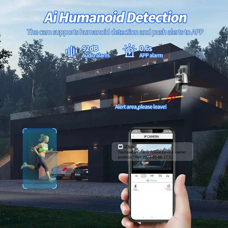 9MP PTZ Wifi Camera Three Lens Dual Screens Outdoor Surveillance CCTV Cameras Ai Human Detect Security IP Camera Auto Tracking