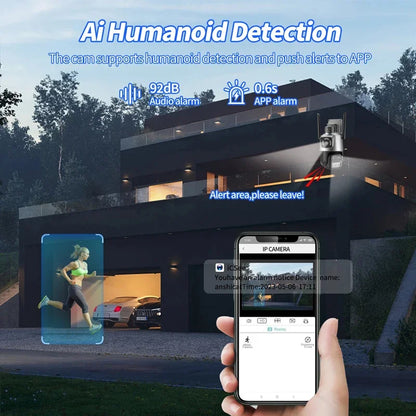 9MP PTZ Wifi Camera Three Lens Dual Screens Outdoor Surveillance CCTV Cameras Ai Human Detect Security IP Camera Auto Tracking
