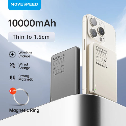 Banco de energía magnético MOVESPEED S10 de 10000 mAh y 15 W, carga rápida inalámbrica PD20W, minibanco de energía portátil para iPhone, Samsung y Xiaomi