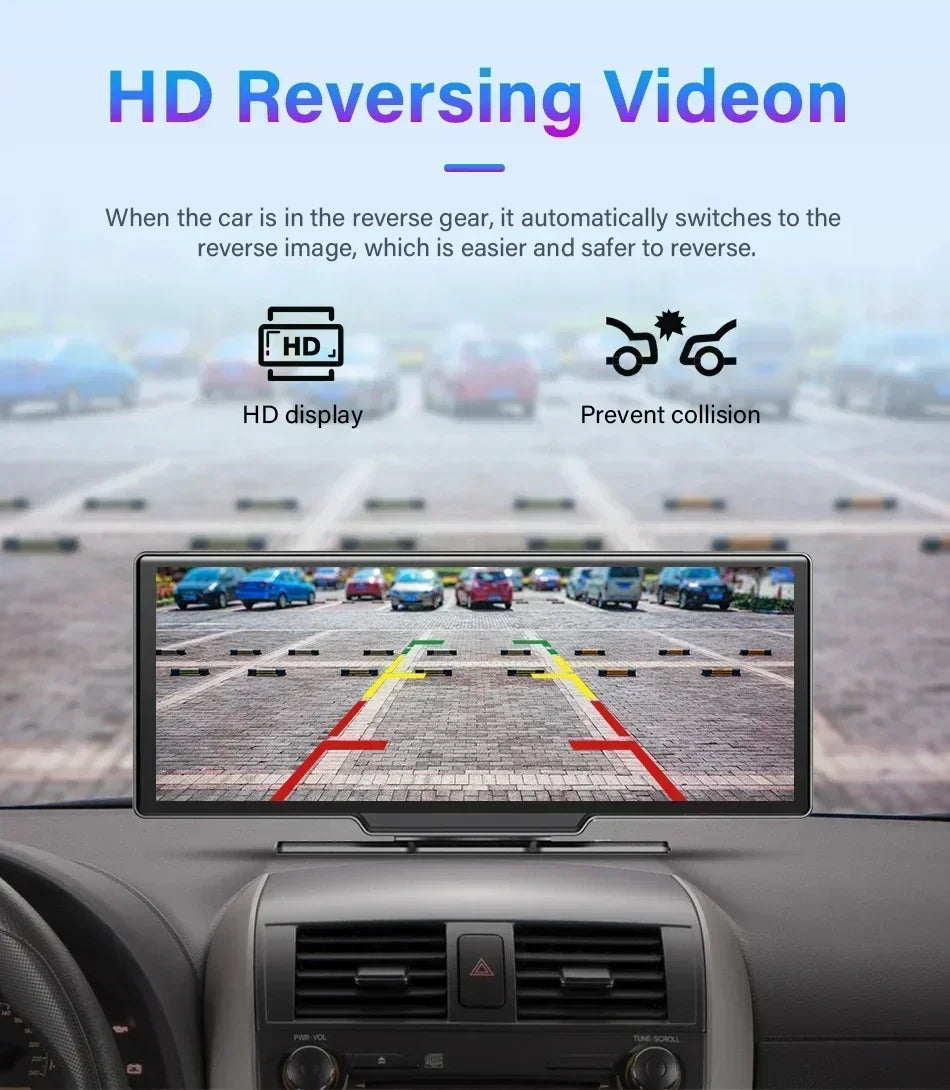 Srnubi 10.26" Dash Cam Rearview Wireless Carplay & Android Auto 4K DVR Navigation Player Dual Lens Recorder Dashboard WIFI 5.0BT