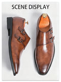 Classic Retro Dress Men's Monk Leather Shoes With Pointed Toe Buckle Business Office Wedding Comfortable Men's Oxfords Shoes