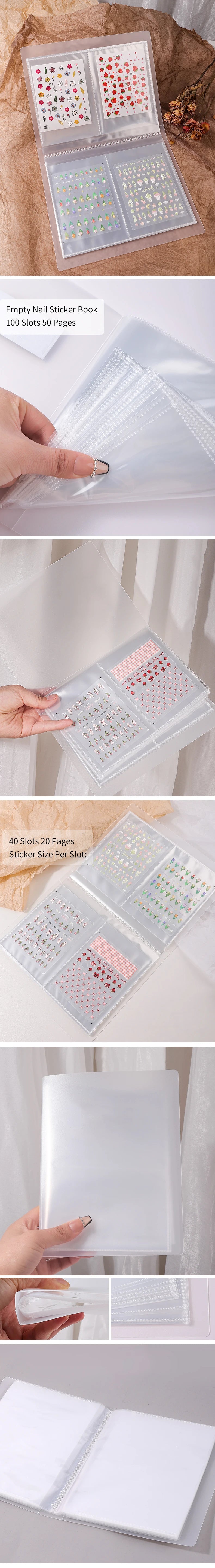 Album for Slides 40/100/120 Slots Album for Nails Stickers Sticker Storage Book Empty Organizer Nail Art Decals Collecting Tools