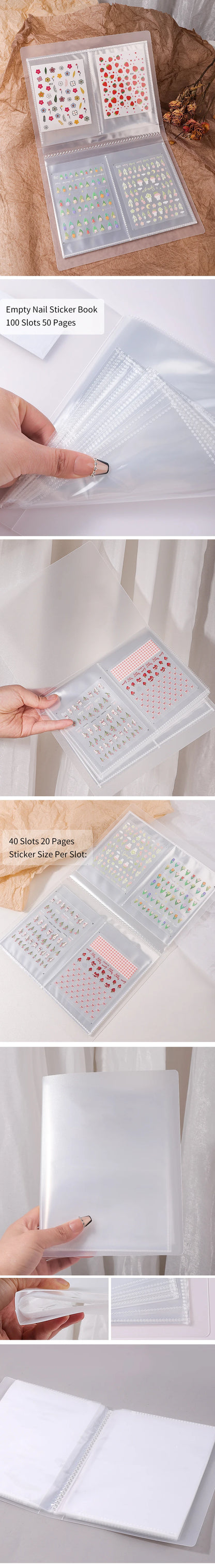 Album for Slides 40/100/120 Slots Album for Nails Stickers Sticker Storage Book Empty Organizer Nail Art Decals Collecting Tools