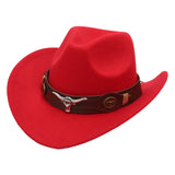Classic Cattleman Cowboy Hat Retro Bull Head Studded Leather Band Felt Hat Unisex Western Party Cosplay Hat Wide Brim Fedora