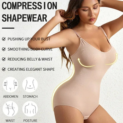 1 Piece Solid Seamless Shaping Shapewear Bodysuit, Tummy Control Butt Lifting Slimmer Body Shaper, Women's Underwear & Shapewear