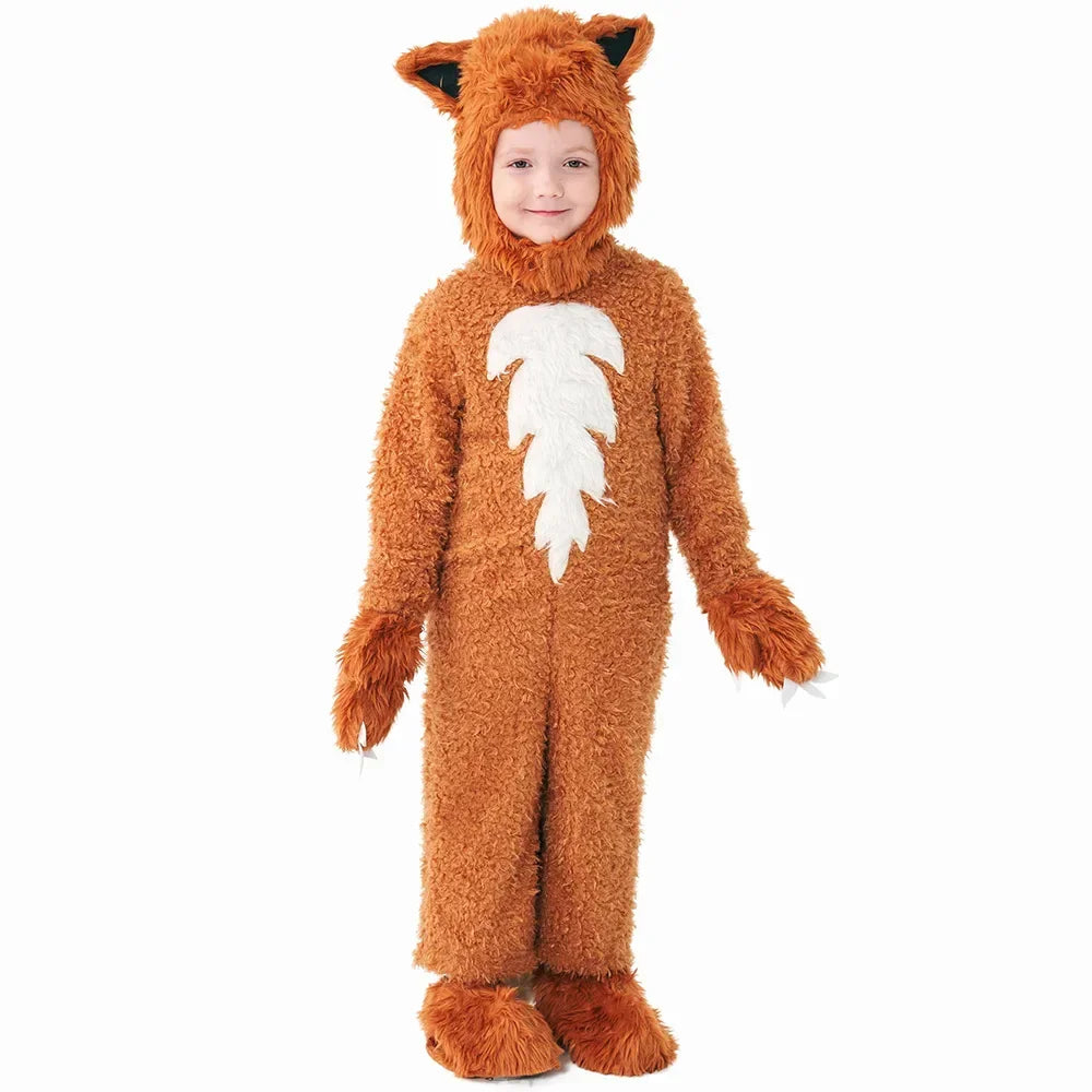 Kids Boys and Girls Animal Themed King Lion & Fox Halloween Costumes Suitable for Stage Performances Jumpsuits