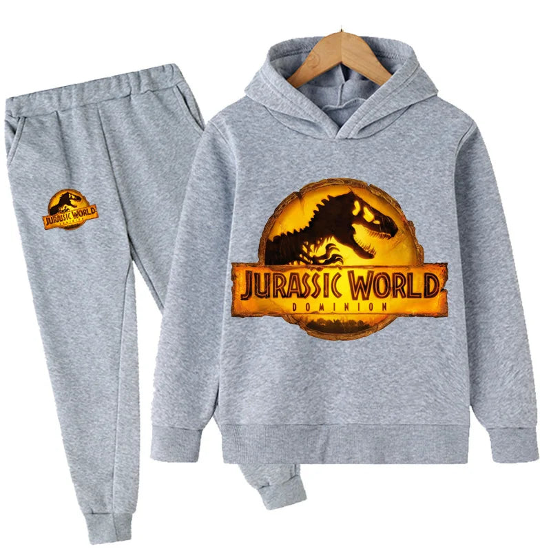 Children Dinosaur Hoodies Pants Set Boys Girls Jurassic World Dominion Sweatshirts Hooded Kids Fashion Pullovers Clothes Suit