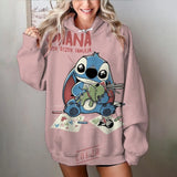 Disney stitch impressão dos desenhos animados camisola com capuz jaqueta roupas com capuz design oversize sentimento solto e confortável
