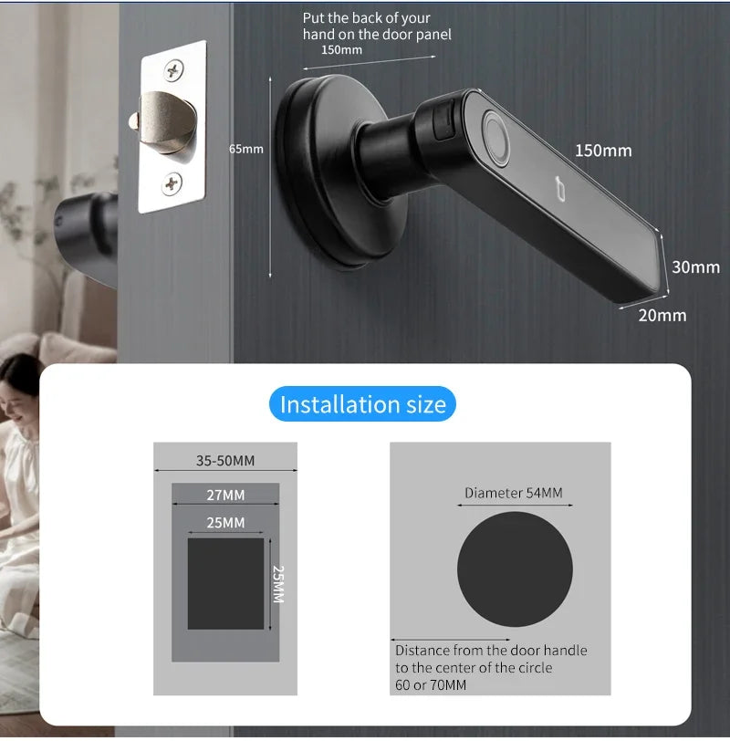 Tuya App Bluetooth Smart Fingerprint Door Lock Password Mechanical Key NFC Unlocking For Wooden Door Handle Lock IP54 Rainproof
