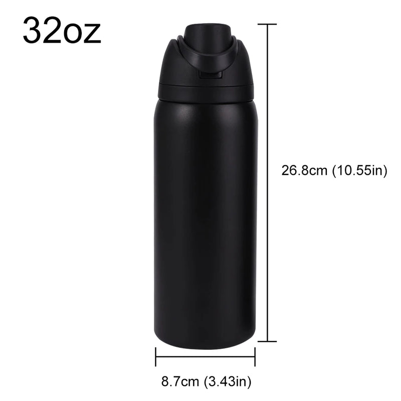 Copo de água portátil com palha e alça, garrafa esportiva, aço inoxidável 304, garrafa de vácuo de viagem, copo térmico, 32 oz, 24 oz, 19oz