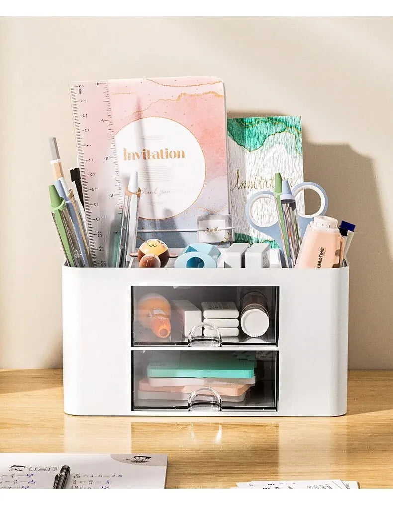 1PC Pen Organizer With 2 Drawer Multi-Functional Pencil Holder For Desk Holder Storage Box For Desk Office Supplies Vanity Table