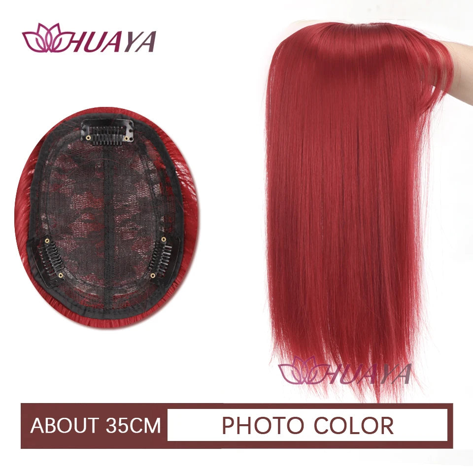 Aplique de cabelo Topper HUAYA volume e franja natural com 3 clipes cabelo liso sintético