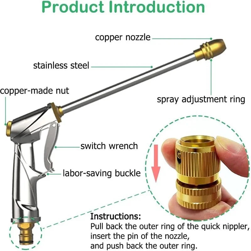 Garden Sprayer Heavy Duty Metal Brass High Pressure Water Hose Nozzle Adjustable Spray Gun For Watering Plant