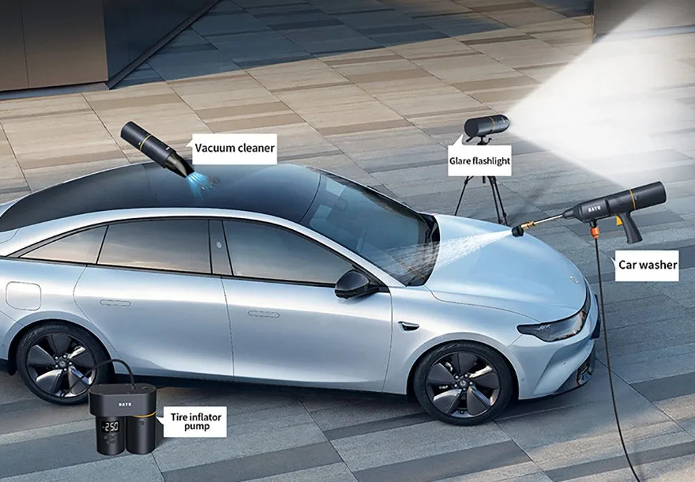 BAYU Auto Outdoor Smart Kit (19200mah Power Bank, Tire Inflator, Vacuum Cleaner, Car Washer, Flashlight, Mobile Phone Holder)