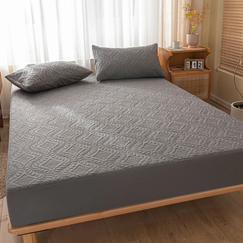 Waterproof Quilted Mattress Cover - Cotton Top, Antibacterial Fiber Fill, TPU Waterproof Layer - A-Class Health Standard