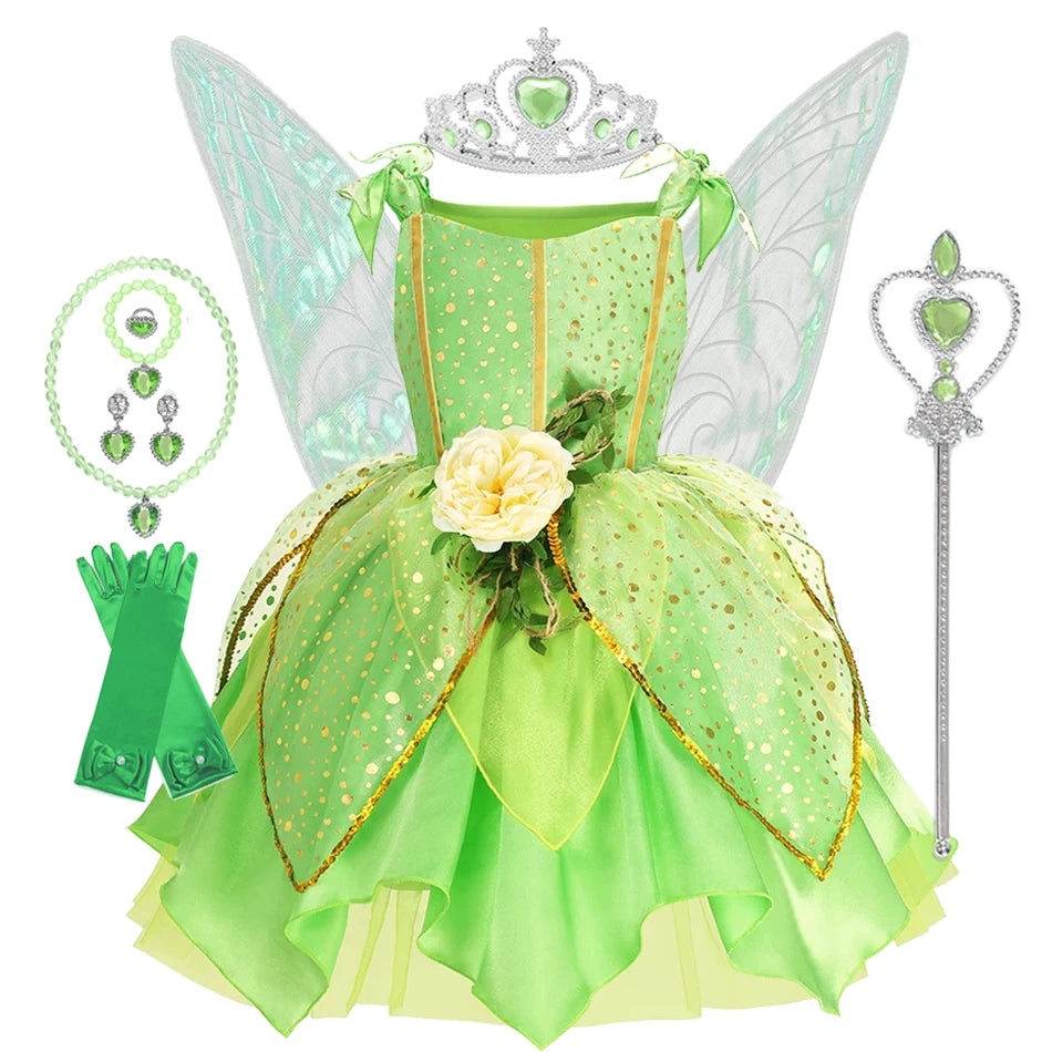 Vestido de Fada Sininho (Tinkerbell) para Meninas – Fantasia de Princesa Fada das Flores para Cosplay e Festas de Natal