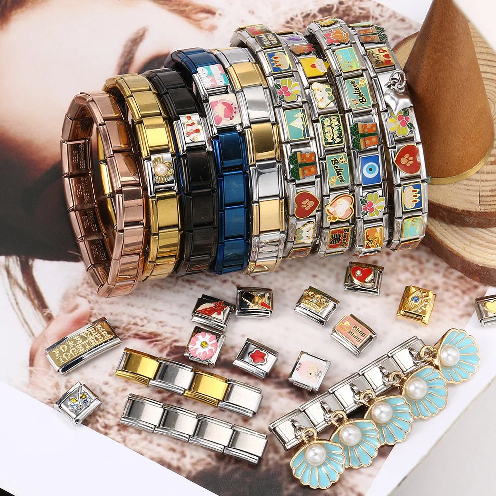 Pulsera con dijes italianos, nueva serie de colgantes, concha, perla de imitación, corazón, cadena personalizada, Y2k, fabricación de joyas DIY