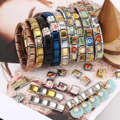 Pulsera con dijes italianos, nueva serie de colgantes, concha, perla de imitación, corazón, cadena personalizada, Y2k, fabricación de joyas DIY